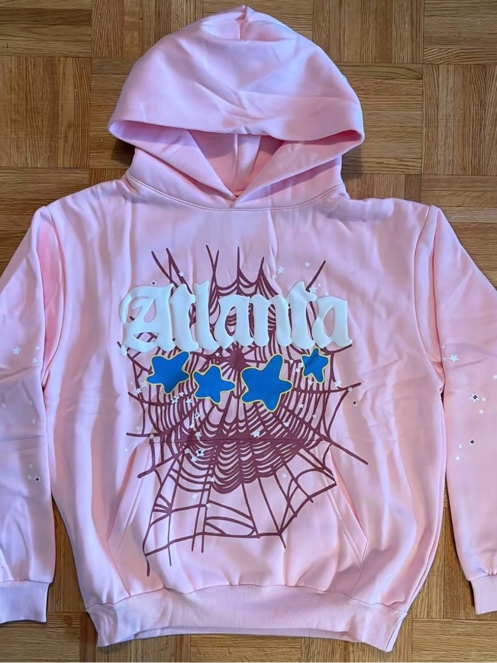 Pink Graphic Hoodie with Star & Web Motif